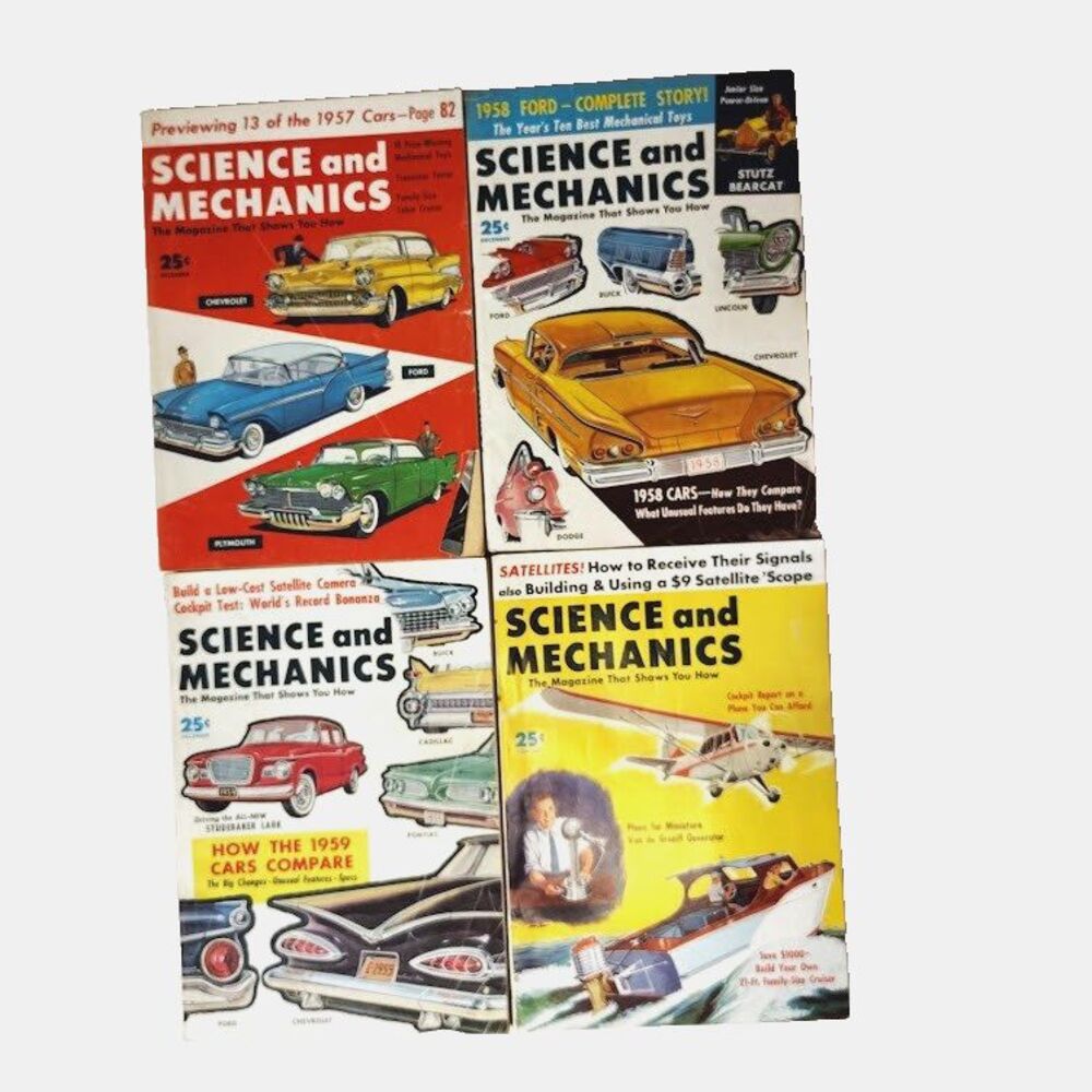 Lot 4 Vintage Science and Mechanics Magazine 1956 1957 1958 Cars Planes Toys